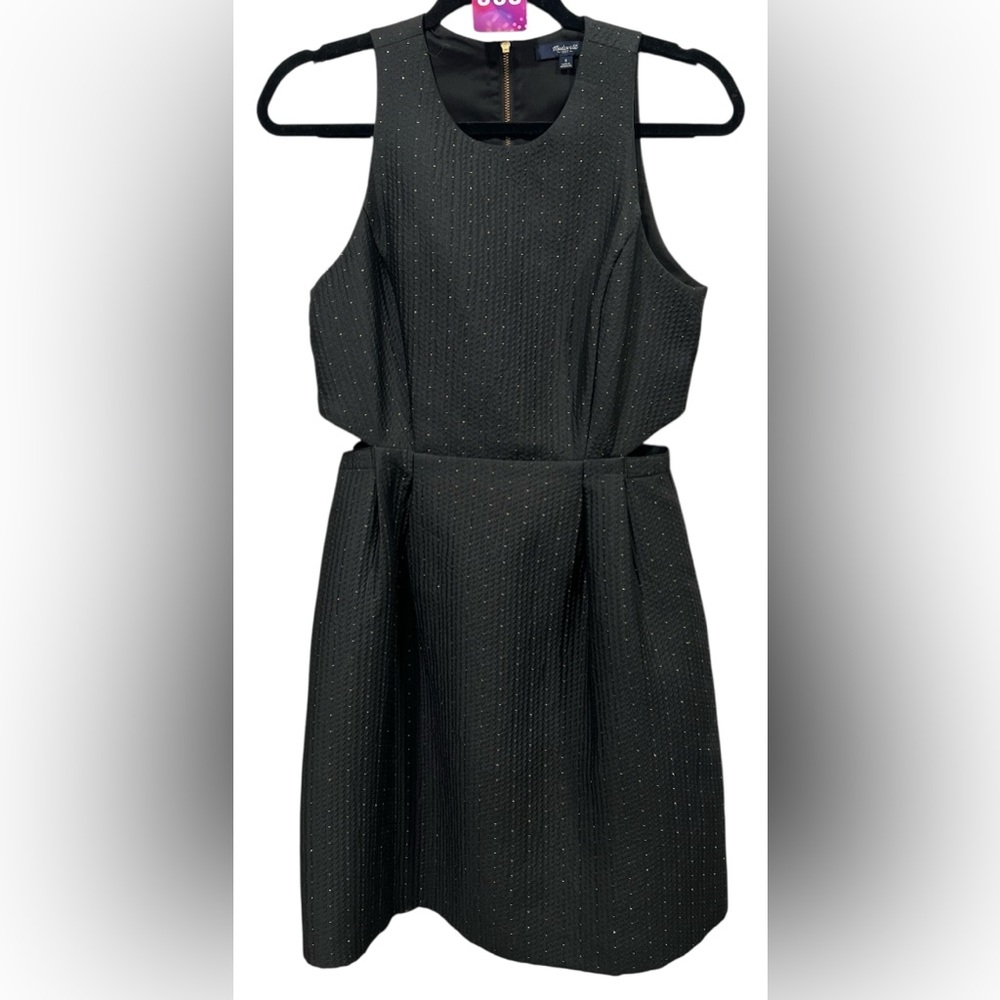 🤩 Madewell Nightfall Jacquard Black Gold Speckled Waist Cutout Dress Sz 2